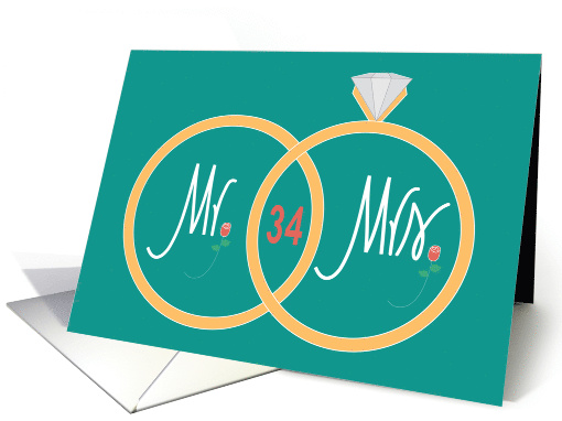 34th Wedding Anniversary, with Overlapping Wedding Rings card