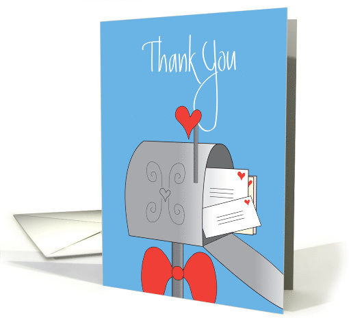 Thank you to Female Mail Carrier, Mailbox with Bow and Hearts card