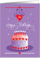 Birthday on Valentine’s with Heart-filled Birthday Cake and Custom Age card