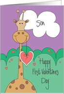 First Valentine’s Day for Son, Giraffe with Valentine card