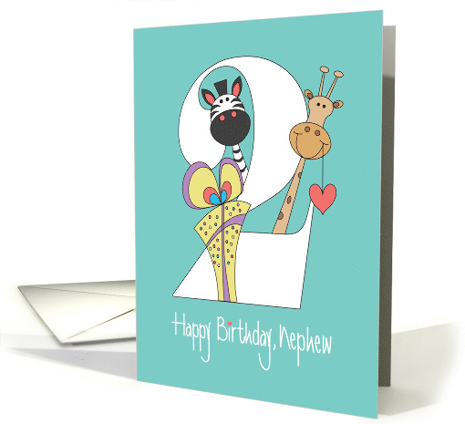 2nd Birthday for Nephew, Two with Zebra and Giraffe card (1344148)