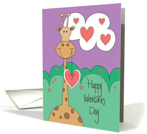 Hand Lettered Valentine's Day for Kids,Giraffe with Hearts card