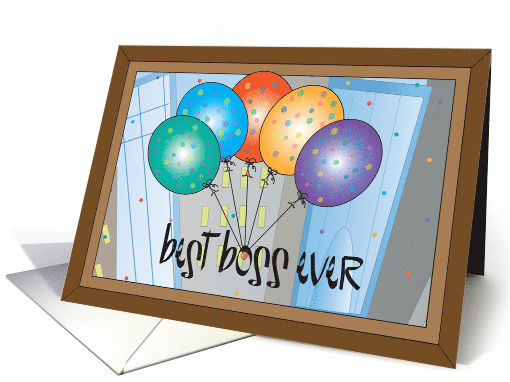 Hand Lettered Birthday for Boss with Balloons in Window... (1346672)