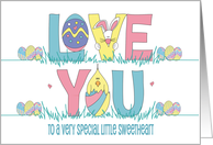 Easter Love You for Girl with Decorated Eggs, Bunny and Yellow Chick card