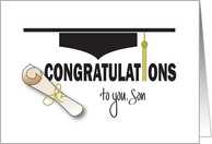 Graduation for Son, Mortarboard Hat, Tassel and Diploma card