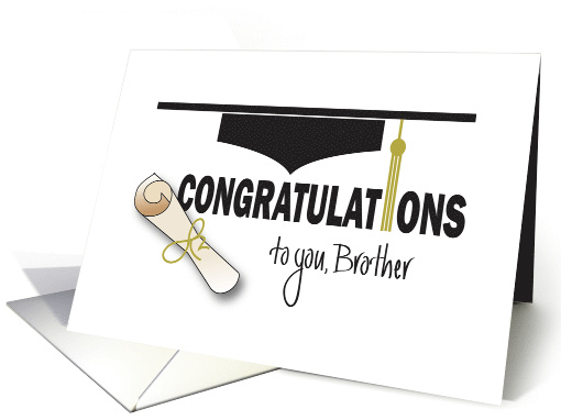 Graduation for Brother, Mortarboard Hat, Tassel and Diploma card