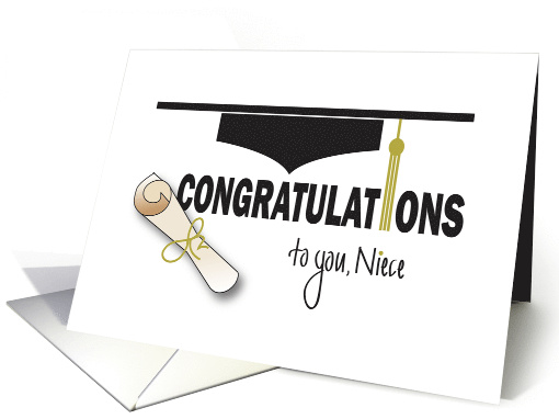 Graduation for Niece, Mortarboard Hat, Tassel and Diploma card