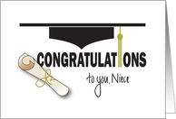 Graduation for Niece, Mortarboard Hat, Tassel and Diploma card