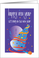 New Year’s Eve 2025 Party Invitation Party Hat, Clock and Party Blower card