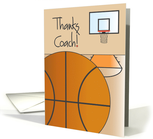 Thanks Coach for Basketball, Basketball on Court with Hoop card