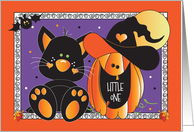 Halloween for Kids with Black Cat and Jack O Lantern in Witch Hat card