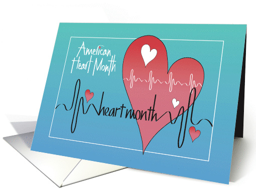 Hand Lettered American Heart Month Heartbeat Pattern and Hearts card