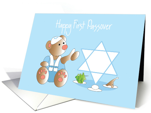 Baby's First Passover for Boy, Bear, Star of David & Pesach Foods card