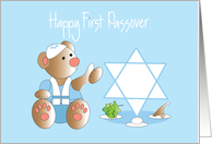 Baby’s First Passover for Boy, Bear, Star of David & Pesach Foods card