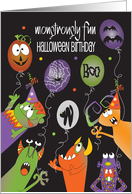 Halloween Birthday Monstrously Fun Monsters with Halloween Balloons card
