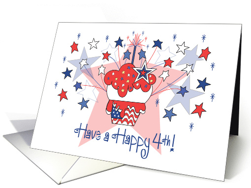 4th of July for Kids Red White and Blue Cupcake Stars and Stripes card