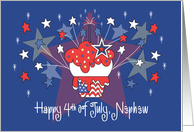 Fourth of July for Nephew Patriotic Cupcake with Star Fireworks card