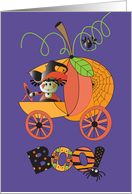 Halloween Boo in Moon with Smiling Jack O Lantern and Oogley Eyes card