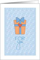 Hand Lettered Gift for You, Present with Blue Ribbon, Bow & Heart card