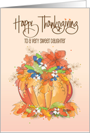 Hand Lettered Thanksgiving for Daughter Pumpkin Vase and Fall Flowers card