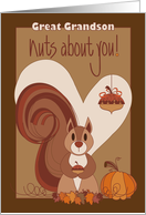 Hand Lettered Great Grandson Thanksgiving, Nuts about You Squirrel card