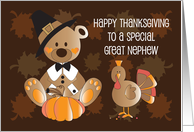 Thanksgiving for Great Nephew, Pilgrim Bear, Turkey and Pumpkin card