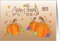 Thanksgiving for Niece Giving Thanks Pumpkins and Fall Leaves card