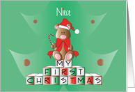 First Christmas Niece, Bear on Blocks with Santa Hat card