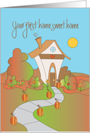 First Thanksgiving in your New Home, Fall Colored Cottage card