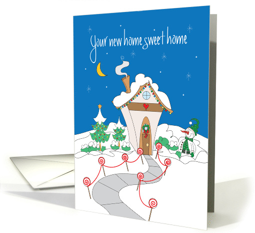 Hand Lettered 1st Christmas in New Home, Decorated Cottage card
