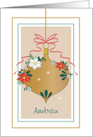 Custom Name Decorated Ornament with Red Bow and Flowers card
