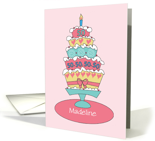 Birthday 50 Year Old Custom Personalized Name Stacked Cake card