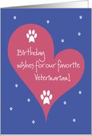 Birthday for Veterinarian, Pink Heart with Paw Prints card