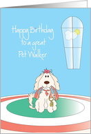 Birthday for Pet Walker, Dog with Leash and Birthday Bow card