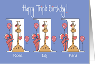 1st Birthday Granddaughter Triplets with Custom Names card