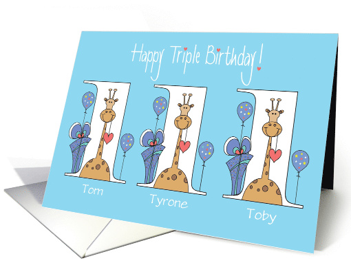 1st Birthday for Grandson Triplets with Custom Names card (1382624)