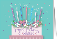 Hand Lettered Birthday for Great Aunt Floral Birthday Cake & Candles card