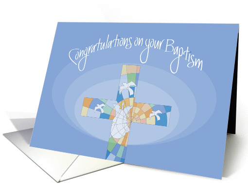 Baptism Congratulations for Adult, Stained Glass Cross card (1384752)