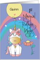 Unicorn Birthday for 1 Year Old Rainbow and Unicorn with Custom Name card