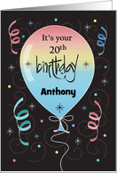 Birthday for 20 Year Old, Rainbow Balloon, Streamers & Custom Name card