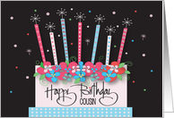 Birthday for Cousin Floral Decorated Cake with Flared Candles card