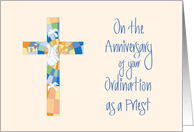 Anniversary of Ordination of Priest, Stained Glass Cross card