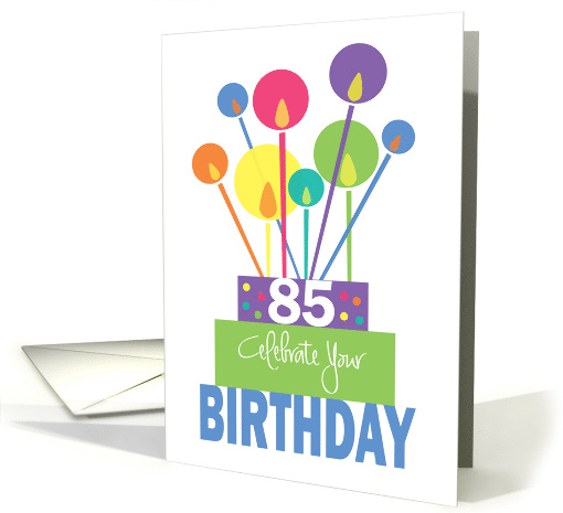 Birthday for 85 Year Old, Stacked Cake with Tall, Thin Candles card
