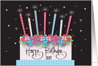Birthday for Aunt, Floral Birthday Cake Topped with Sparkling Candles card