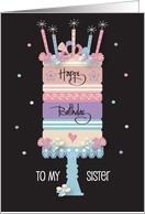 Hand Lettered Sister Stacked Floral Birthday Cake with Bow and Heart card