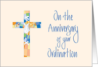 Anniversary of Ordination, Stained Glass Cross & Calligraphy card