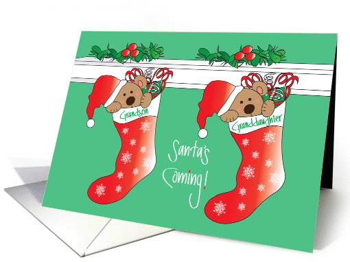 Christmas Twin Grandson & Granddaughter, Santa's Coming Bears card
