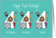 Birthday 4 Year Old Triplets, 2 Girls & 1 Boy with Custom Names card