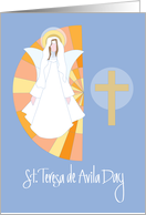 St. Teresa of Avila, with Angel, Cross and Hand Lettering card