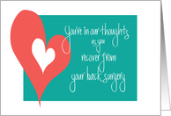 Get Well after Back Surgery, Double Hearts and Hand Lettering card